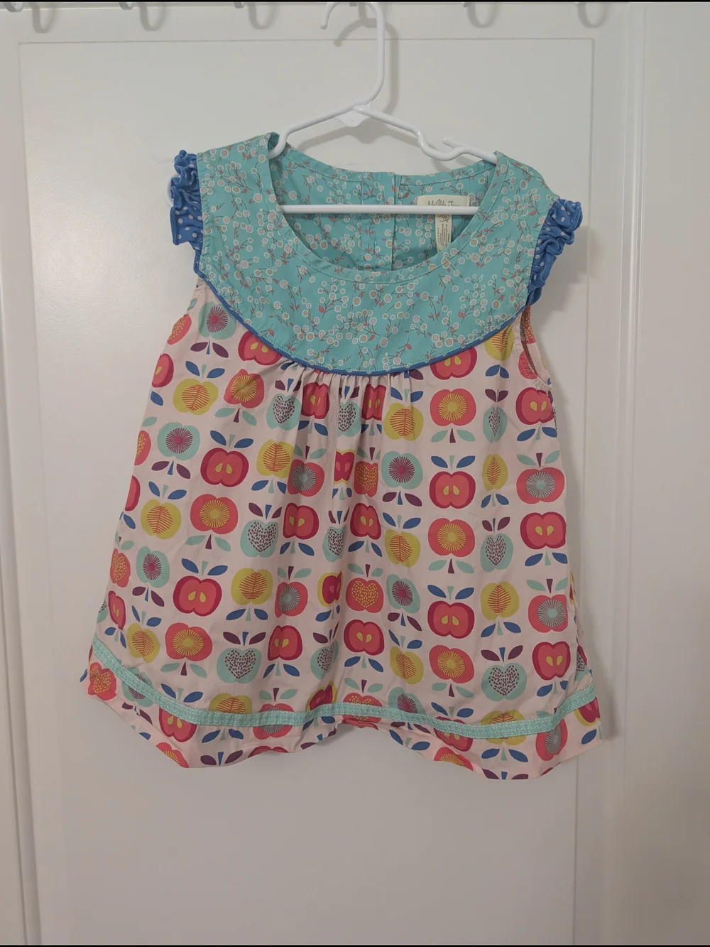 Matilda Jane Girls Aqua & Multicolor Apple‎ Print Top Size 10